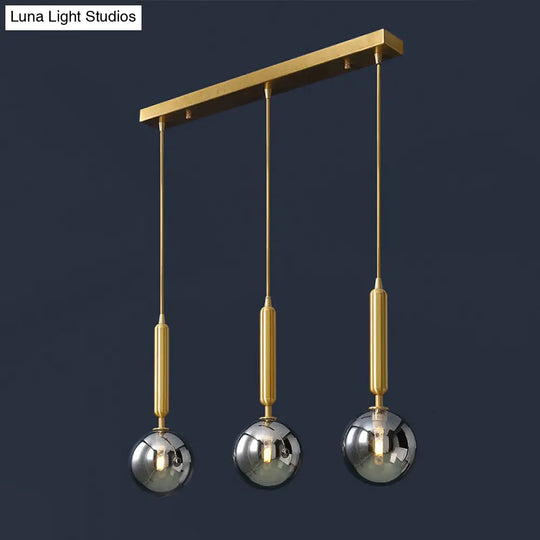 Postmodern Brass Pendant With Ball Glass Shades - Stylish 3-Light Ceiling Fixture For Dining Rooms