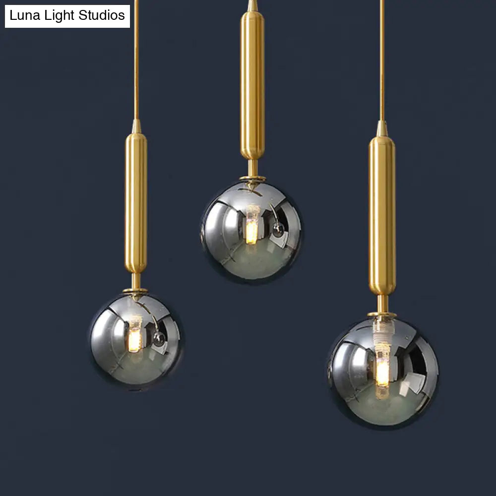 Postmodern Brass Pendant With Ball Glass Shades - Stylish 3-Light Ceiling Fixture For Dining Rooms