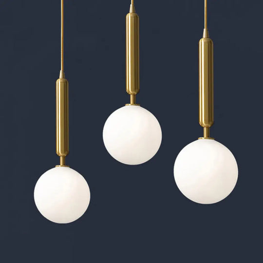 Postmodern Brass Pendant Ceiling Light With Ball Glass Shade - Ideal For Dining Rooms 3 Lights