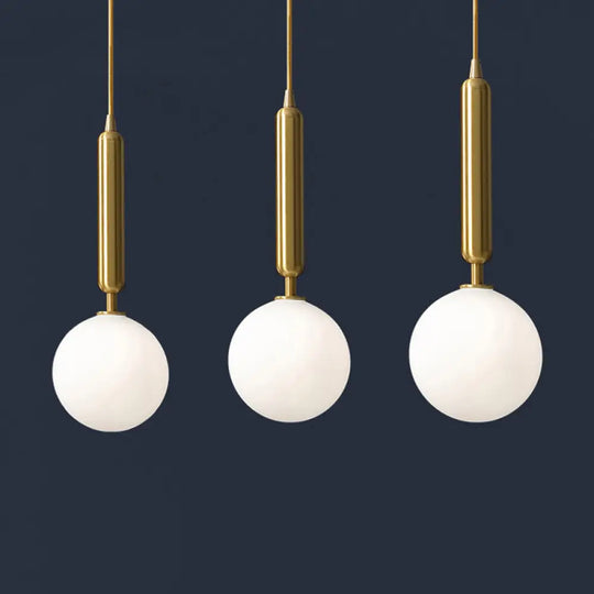 Postmodern Brass Pendant Ceiling Light With Ball Glass Shade - Ideal For Dining Rooms 3 Lights