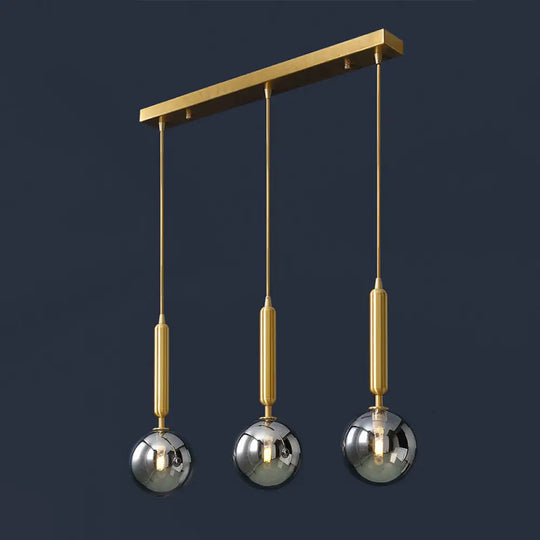 Postmodern Brass Pendant Ceiling Light With Ball Glass Shade - Ideal For Dining Rooms 3 Lights