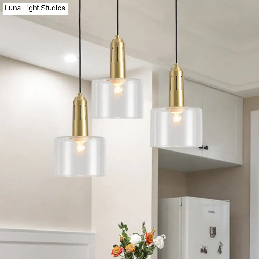 Brass Pendant Lamp With Clear Glass Shade - Postmodern 1-Light Dining Room Hanging Light