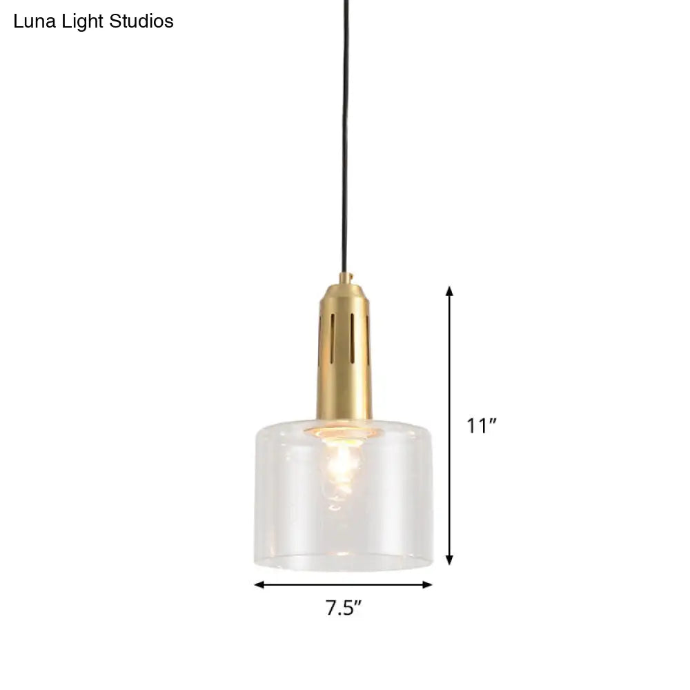 Brass Pendant Lamp With Clear Glass Shade - Postmodern 1-Light Dining Room Hanging Light