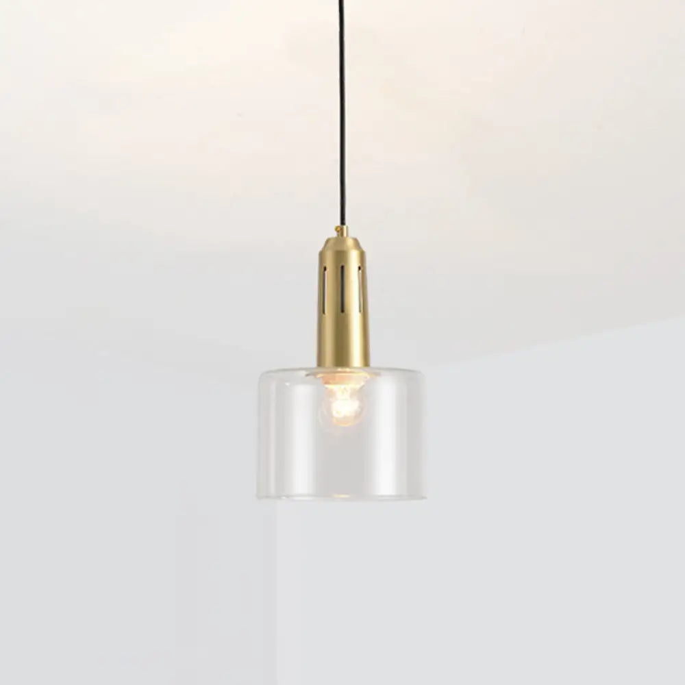 Postmodern Brass Pendant Lamp With Clear Glass Shade: Sleek Dining Room Hanging Light