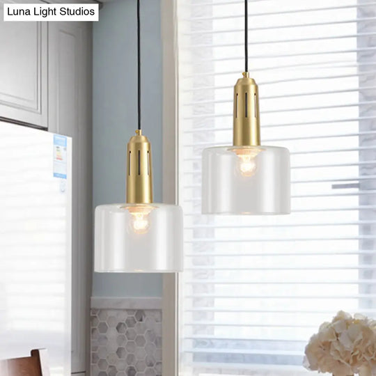 Brass Pendant Lamp With Clear Glass Shade - Postmodern 1-Light Dining Room Hanging Light