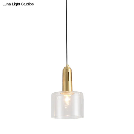 Postmodern Brass Pendant Lamp With Clear Glass Shade: Sleek Dining Room Hanging Light