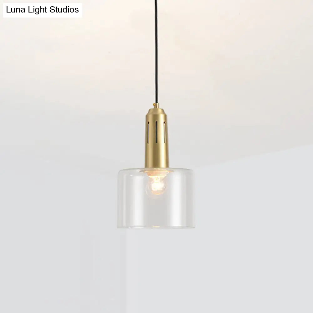 Brass Pendant Lamp With Clear Glass Shade - Postmodern 1-Light Dining Room Hanging Light