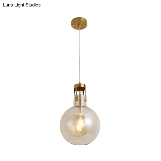 Postmodern Brass Bedside Pendant Lamp With Cognac Glass Shade