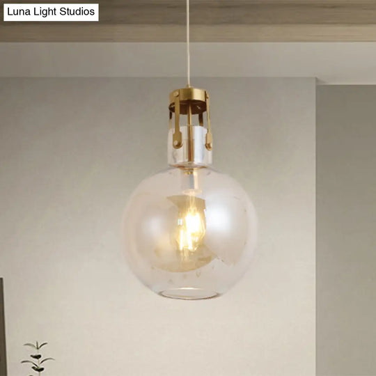 Postmodern Brass Bedside Pendant Lamp With Cognac Glass Shade