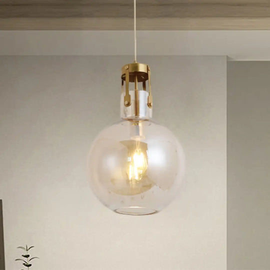 Postmodern Brass Pendant Lamp With Cognac Glass Shade - Bedside Lighting Solution