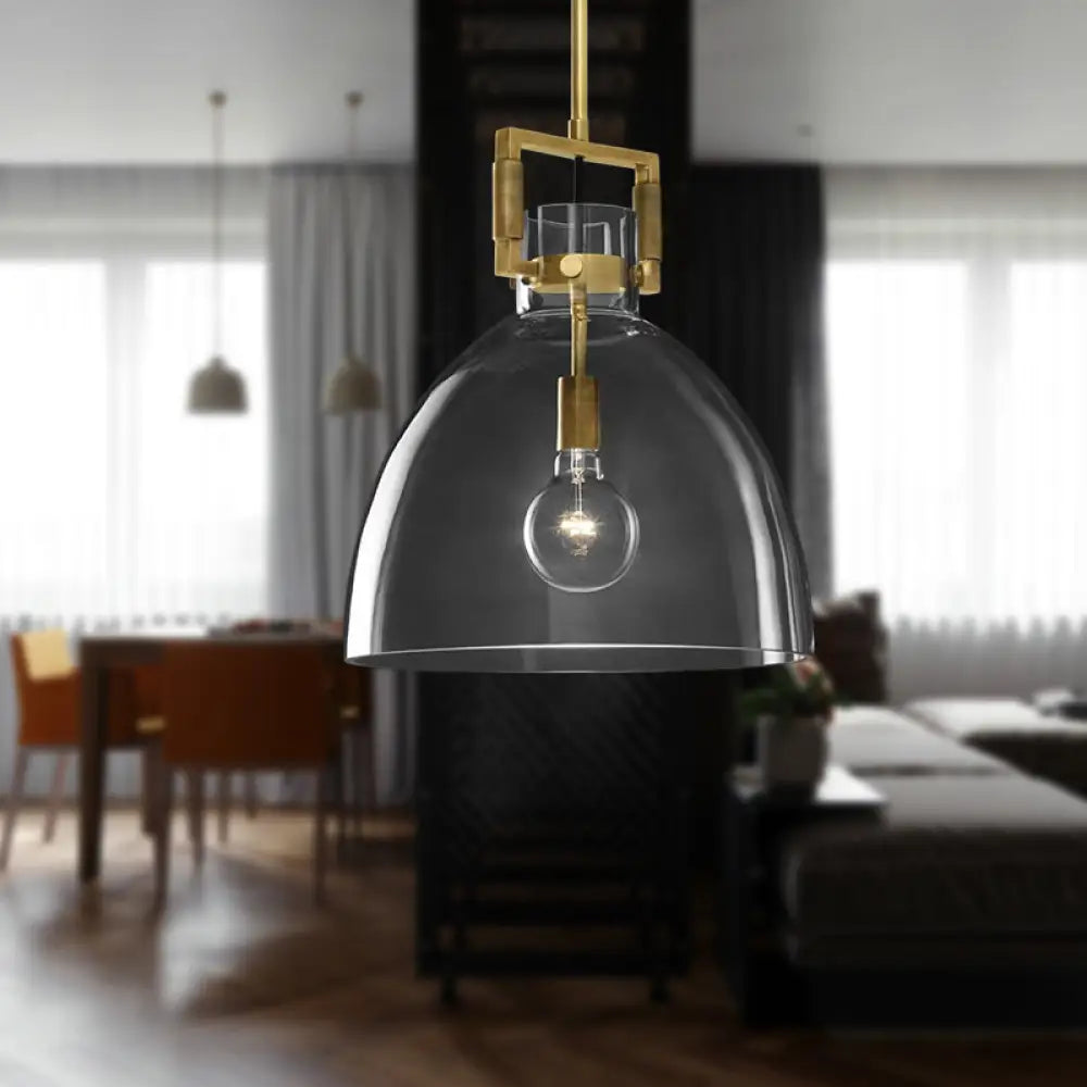 Postmodern Brass Pendant Light With Clear Glass Shade - Dome/Globe/Cone Design 12’/12.5’/14’