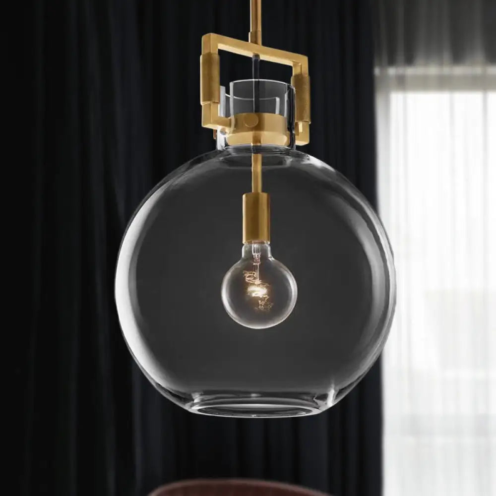 Postmodern Brass Pendant Light With Clear Glass Shade - Dome/Globe/Cone Design 12’/12.5’/14’