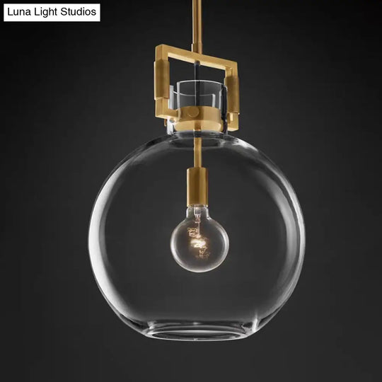 Postmodern Brass Pendant Light With Clear Glass Shade - Dome/Globe/Cone Design 12’/12.5’/14’ Wide