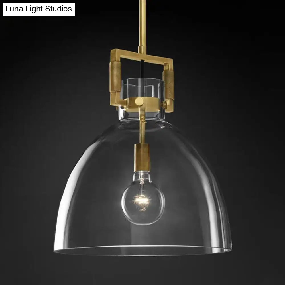 Postmodern Brass Pendant Light With Clear Glass Shade - Dome/Globe/Cone Design 12’/12.5’/14’ Wide