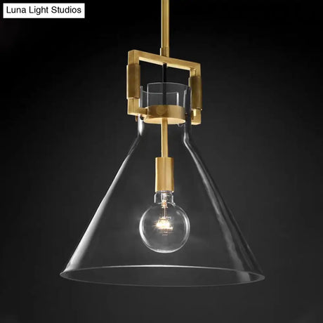 Postmodern Brass Pendant Light With Clear Glass Shade - Dome/Globe/Cone Design 12’/12.5’/14’ Wide