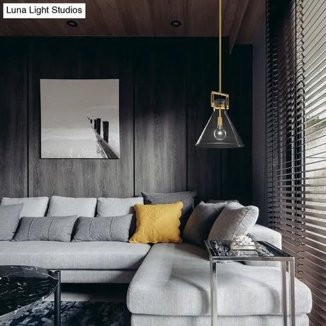 Postmodern Brass Pendant Light With Clear Glass Shade - Dome/Globe/Cone Design 12’/12.5’/14’ Wide