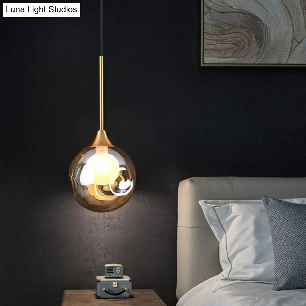 Postmodern Brass Pendant Light With Glass Shade - Bedside Lamp