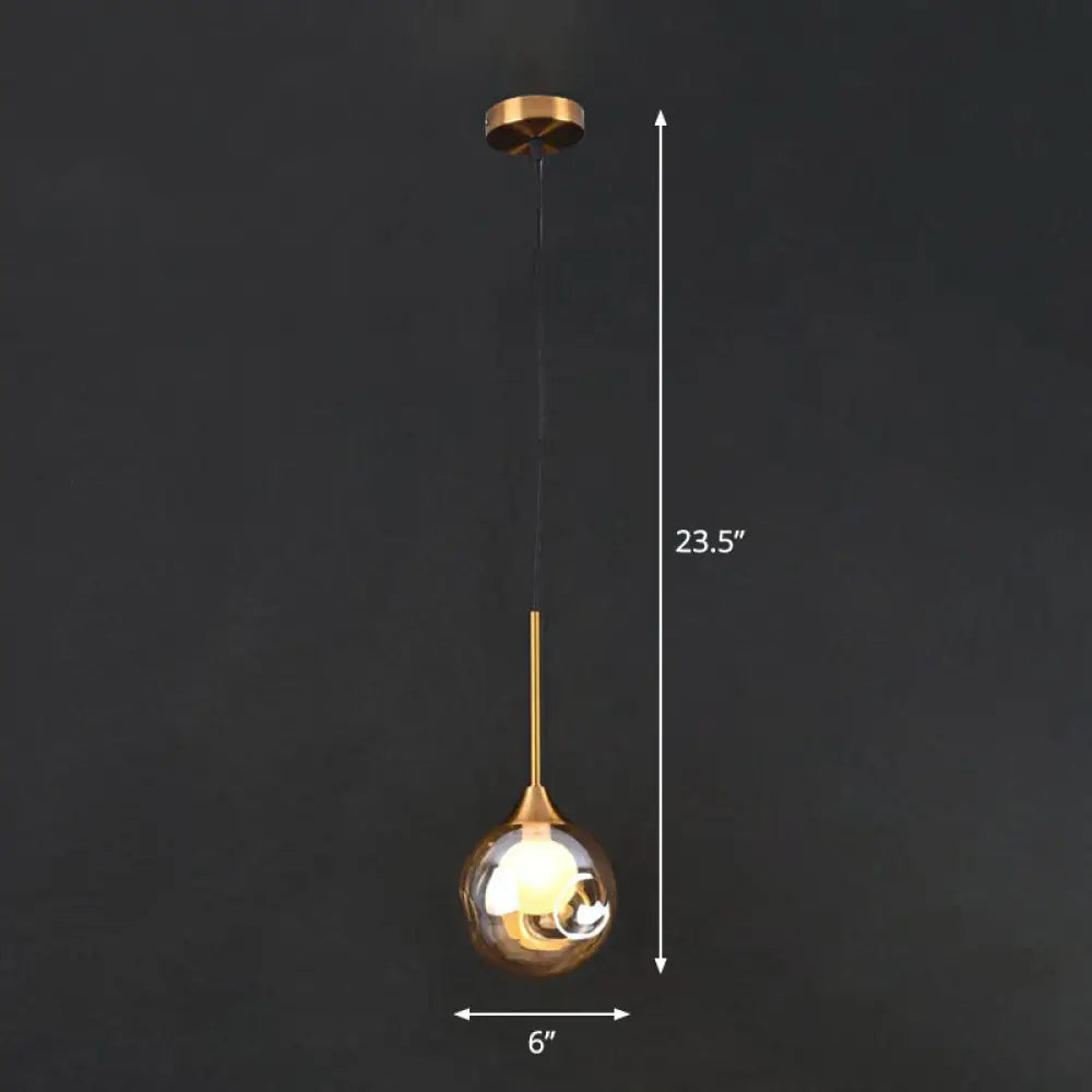 Postmodern Brass Pendant Light With Glass Shade - Bedside Lamp Amber