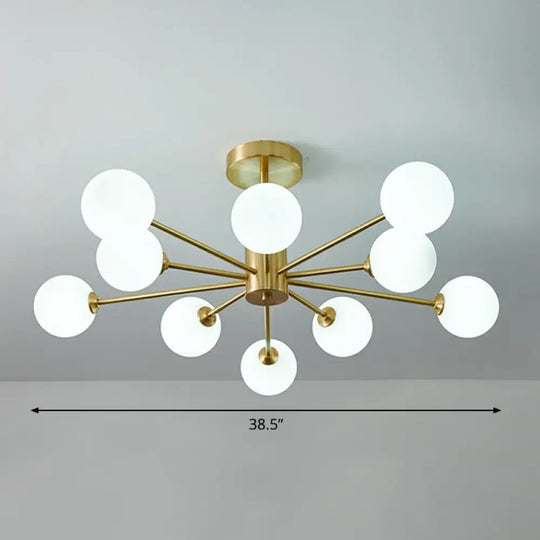 Postmodern Brass Radial Glass Chandelier Lamp For Living Room Lighting 10 / White