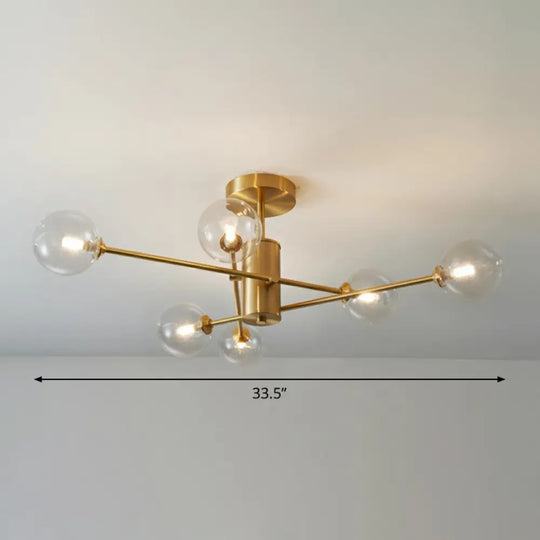 Postmodern Brass Radial Glass Chandelier Lamp For Living Room Lighting 6 / Clear