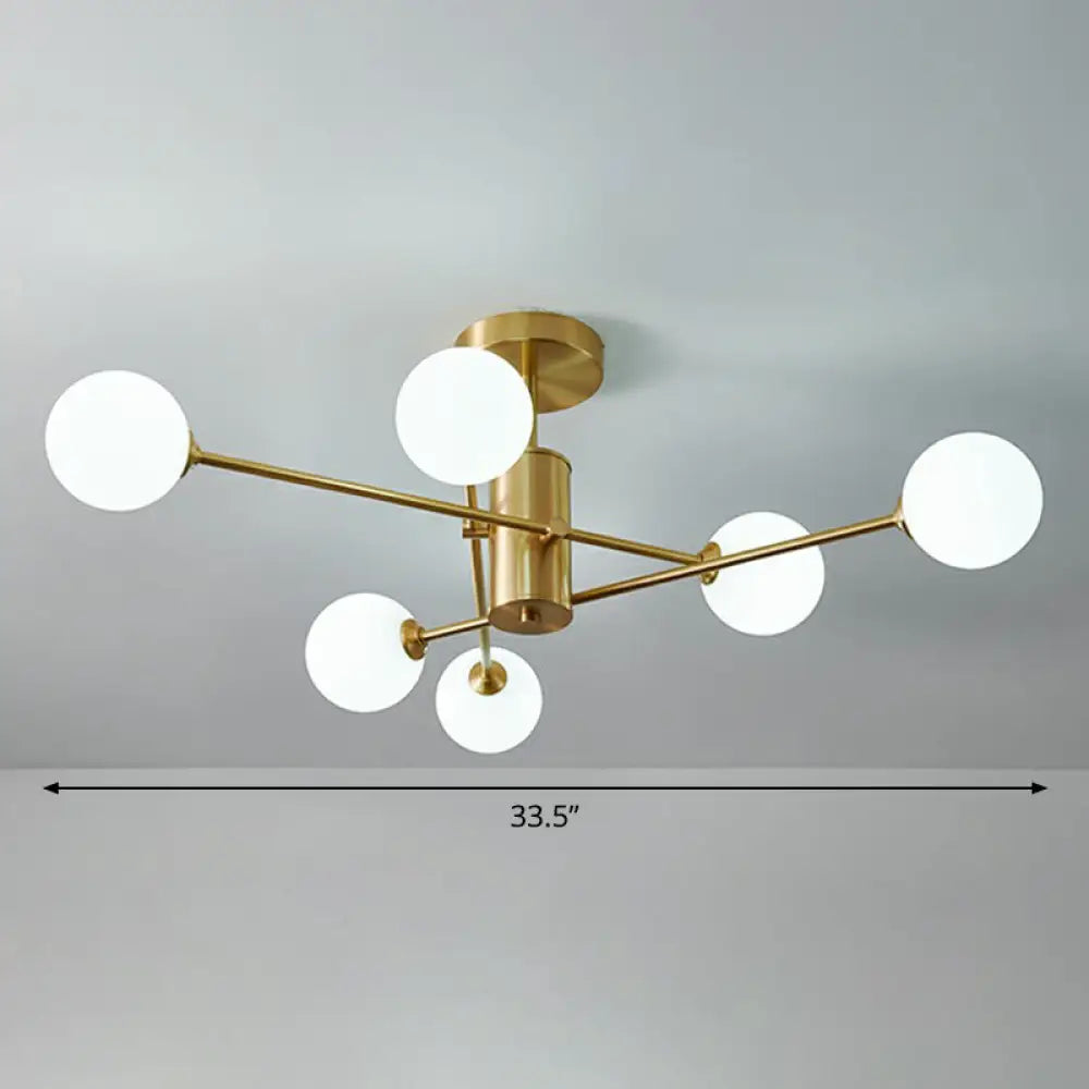 Postmodern Brass Radial Glass Chandelier Lamp For Living Room Lighting 6 / White