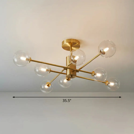 Postmodern Brass Radial Glass Chandelier Lamp For Living Room Lighting 8 / Clear