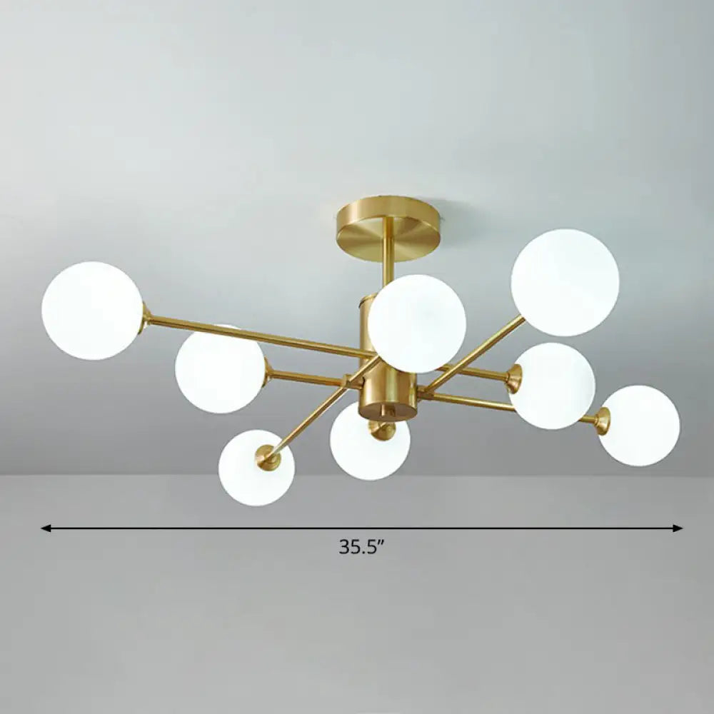 Postmodern Brass Radial Glass Chandelier Lamp For Living Room Lighting 8 / White