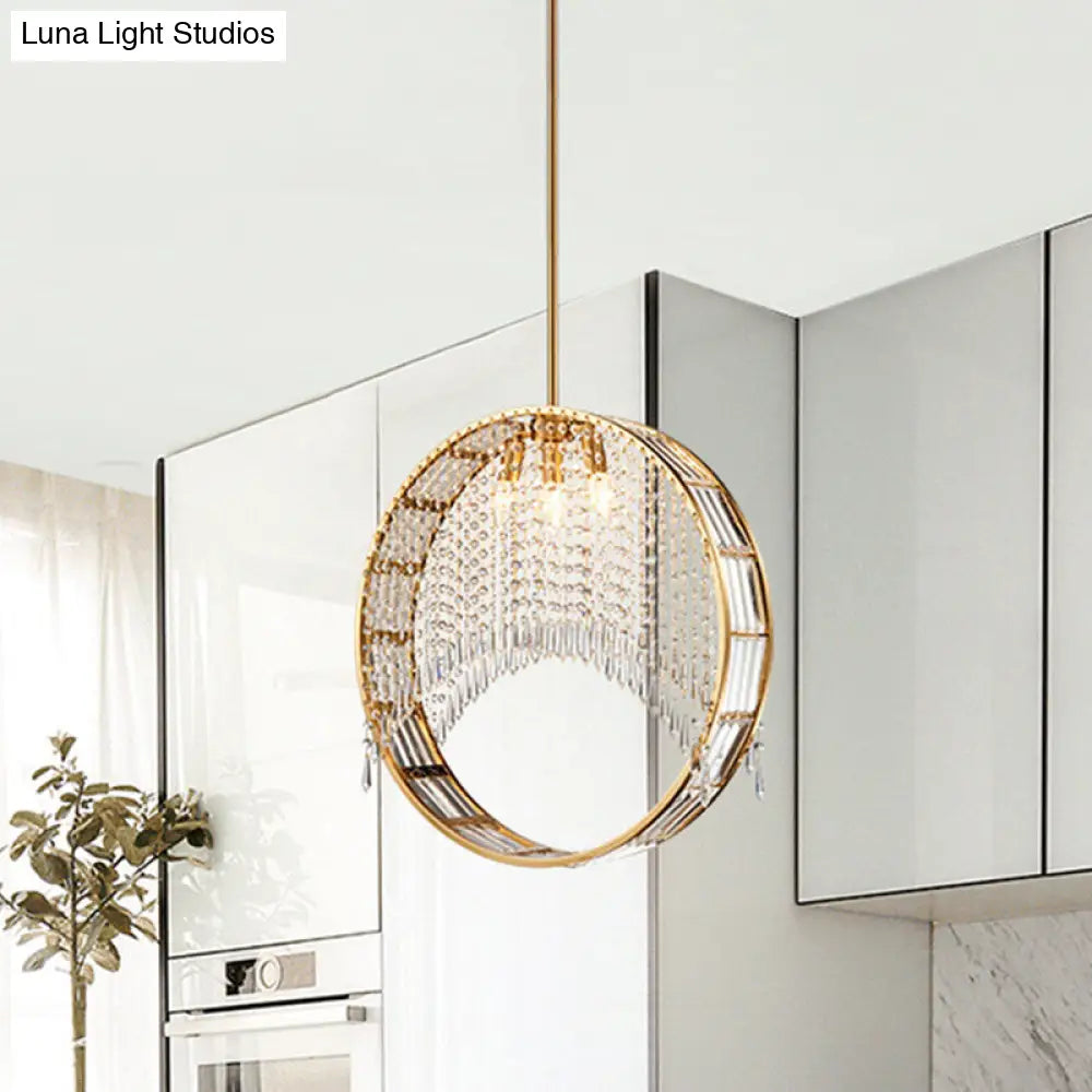 Postmodern Brass Ring Chandelier With Crystal Drop Ceiling - 3 Head Hanging Light Fixture