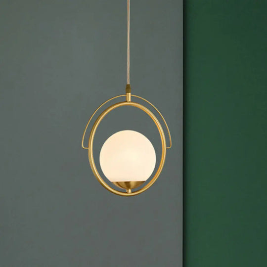 Postmodern Brass Ring Ceiling Light With Globe Glass Shade