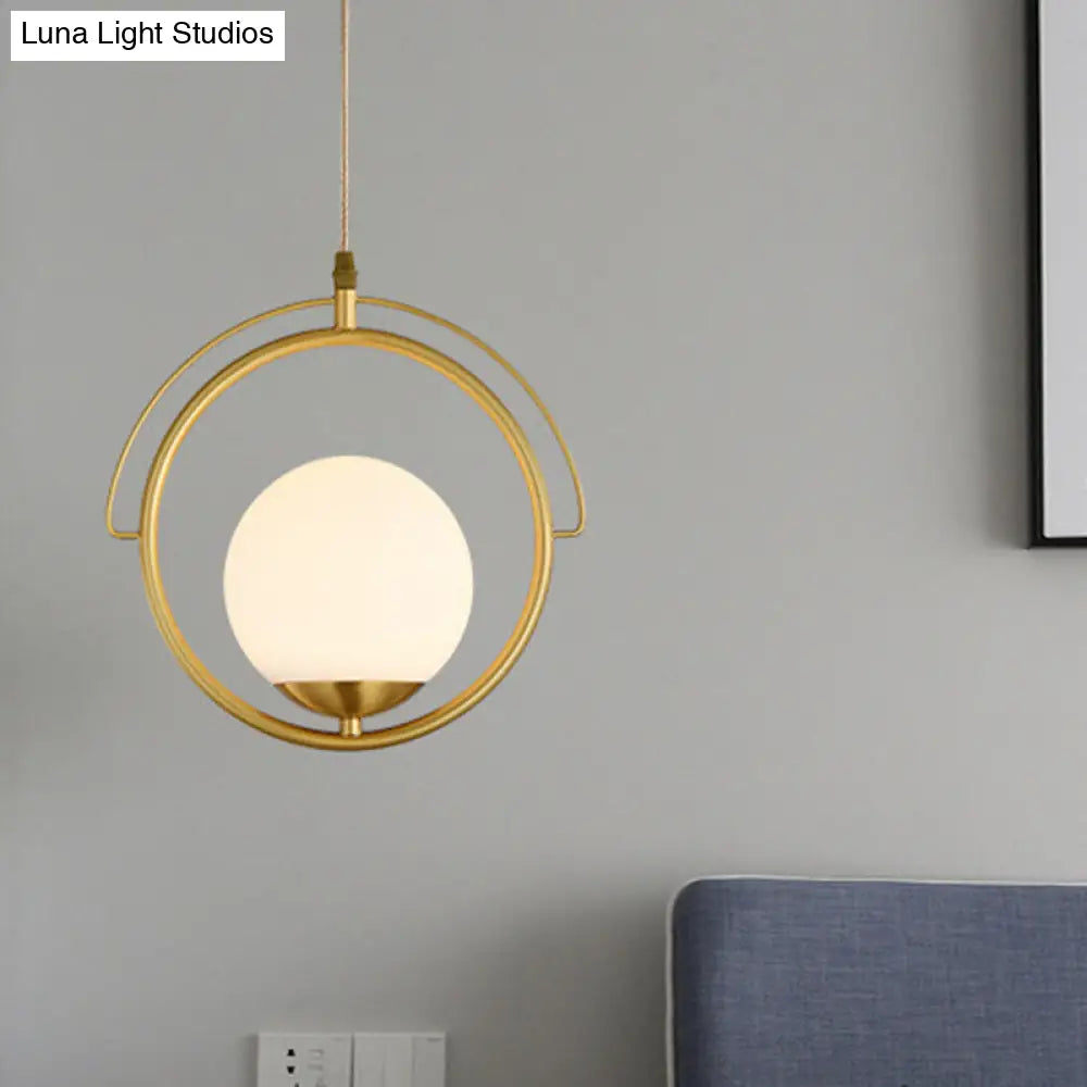 Postmodern Brass Pendant Light With Globe Shade - One Head