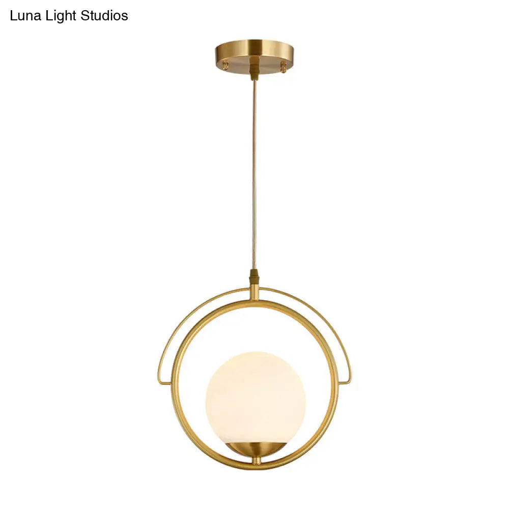 Postmodern Brass Ring Ceiling Light With Globe Glass Shade