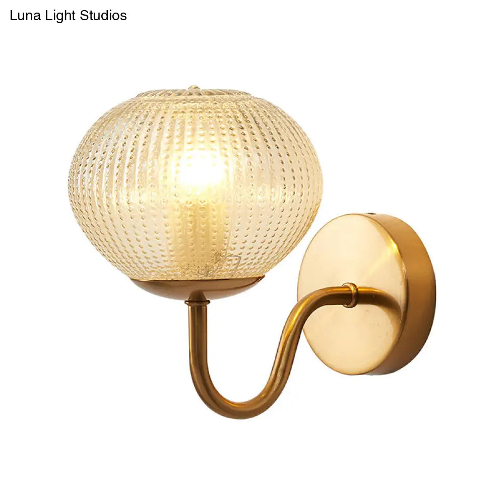 Postmodern Brass Sconce Bedside Wall Light With Textured Glass Shade - 1-Bulb Ball Shaped Lamp