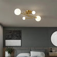 Postmodern Brass Semi Flush Mount Fixture - Orb Shaped Milk Glass Ceiling Light 4 /