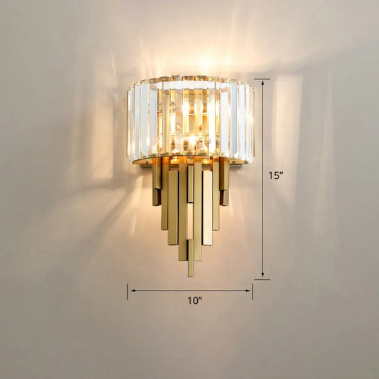 Postmodern Brass Sticks Wall Sconce: Crystal 2-Light Mount Fixture / 15