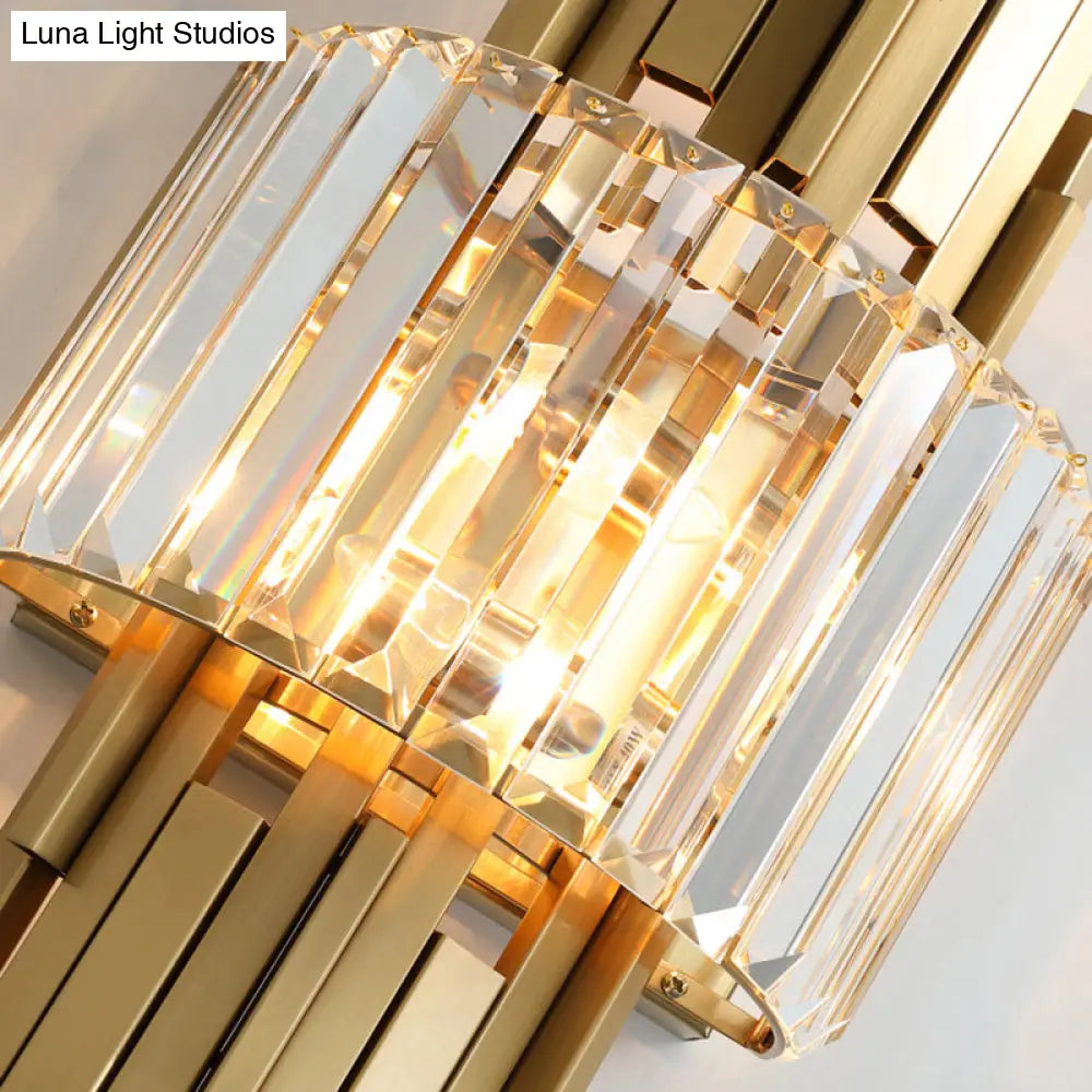 Postmodern Brass Sticks Wall Sconce: Crystal 2-Light Mount Fixture