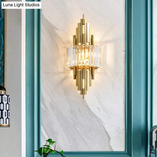 Postmodern Brass Sticks Wall Sconce: Crystal 2-Light Mount Fixture