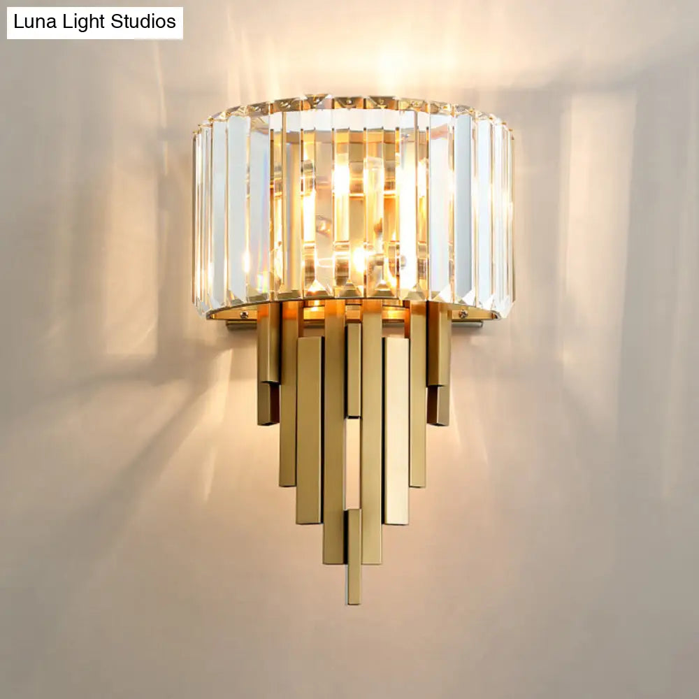 Postmodern Brass Sticks Wall Sconce: Crystal 2-Light Mount Fixture