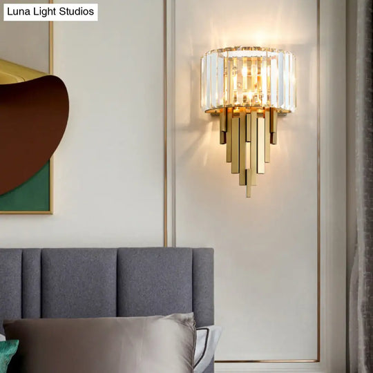 Postmodern Brass Sticks Wall Sconce: Crystal 2-Light Mount Fixture