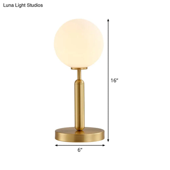 Postmodern Brass Table Lamp With White Glass Shade - Ball Accent Single Bulb