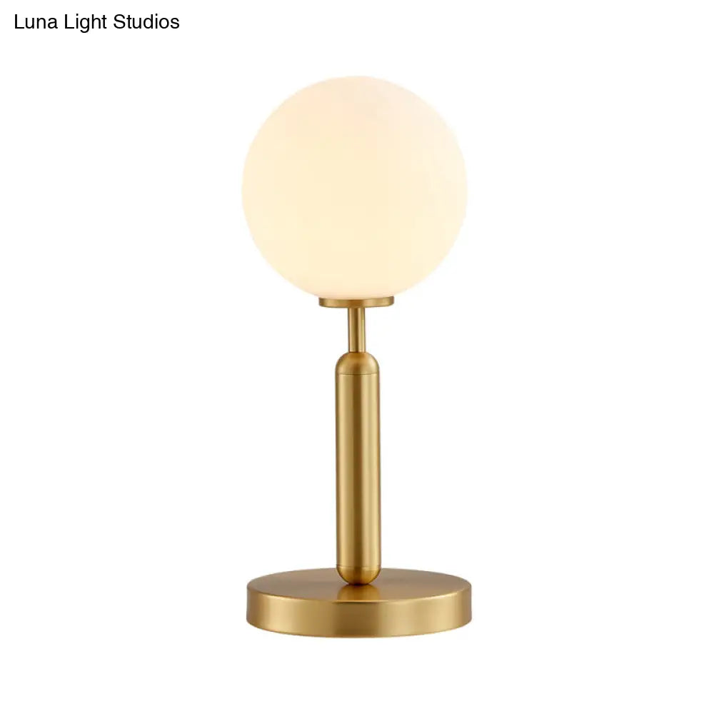 Postmodern Brass Table Lamp With White Glass Shade - Ball Accent Single Bulb