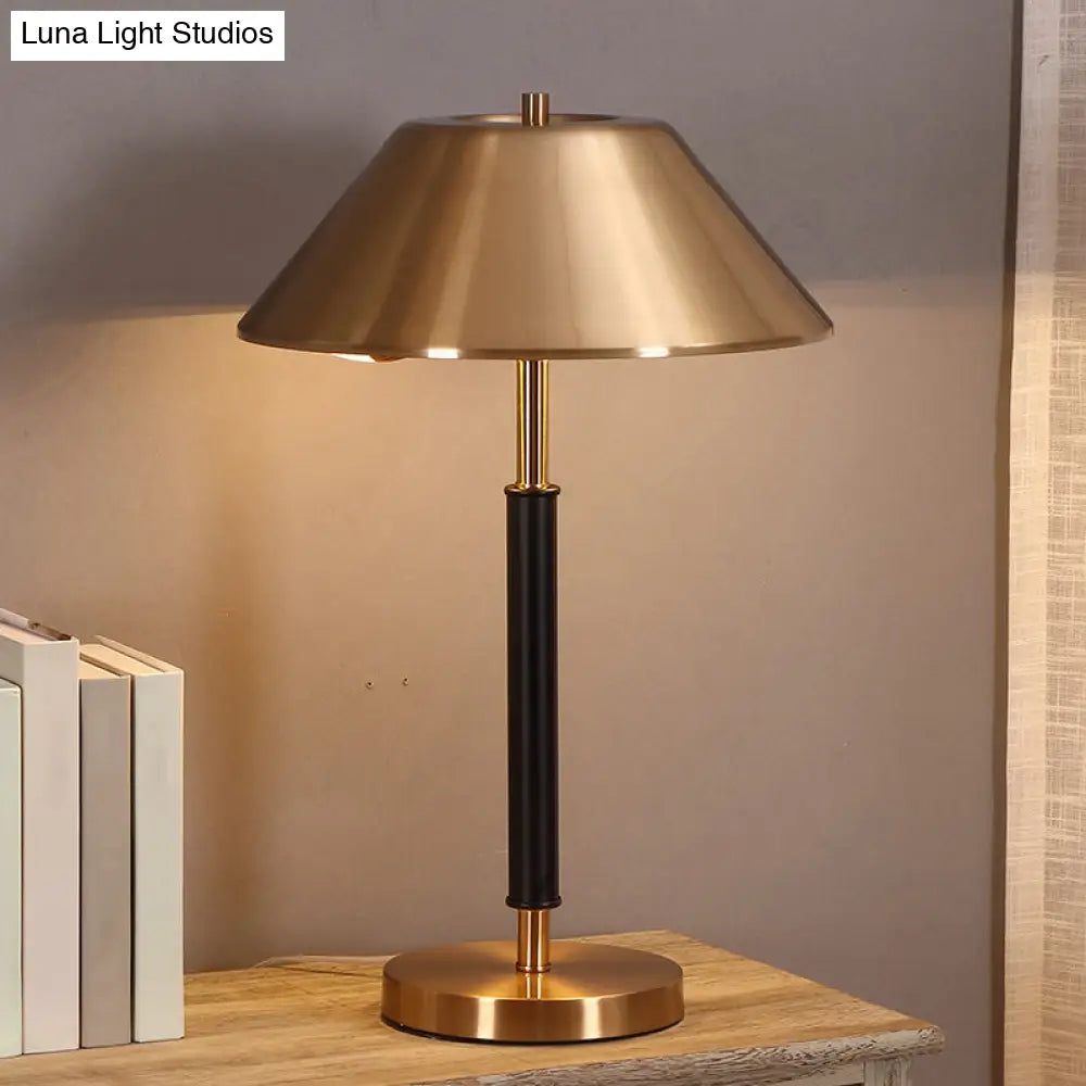 Postmodern Brass Truncated Cone Night Lamp: 2-Light Metal Table Light For Bedroom