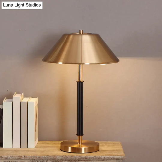 Postmodern Brass Truncated Cone Night Lamp: 2-Light Metal Table Light For Bedroom