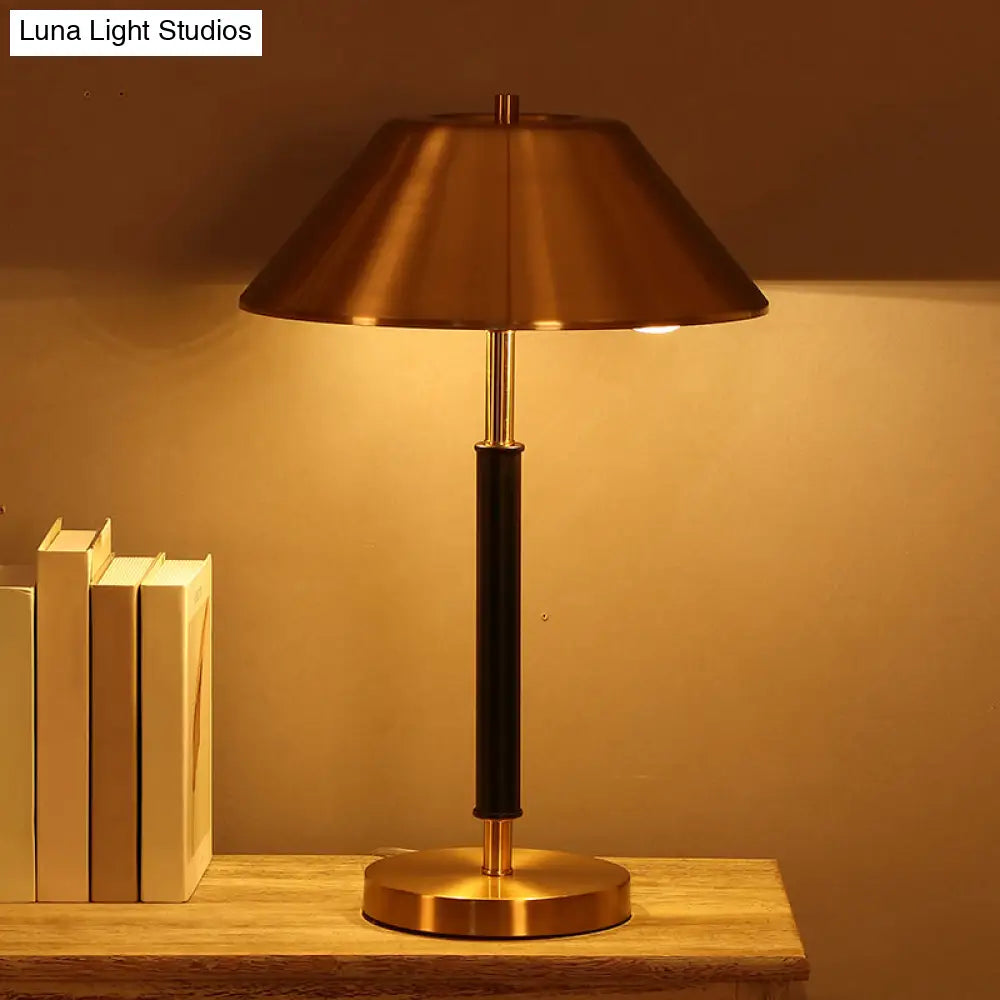 Postmodern Brass Truncated Cone Night Lamp: 2-Light Metal Table Light For Bedroom