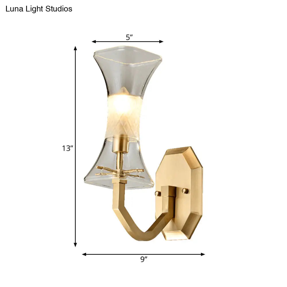 Postmodern Brass Wall Lamp With Frosted & Clear Glass Sconce For Parlor