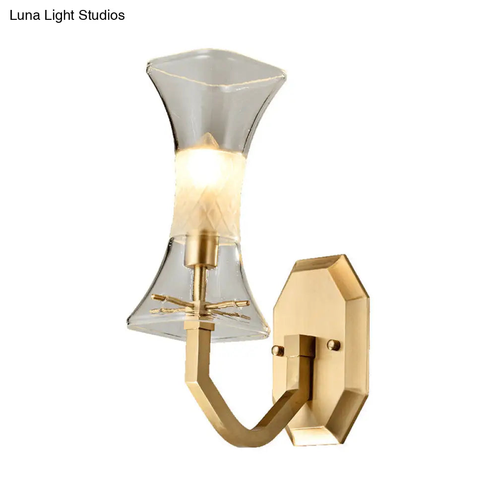 Postmodern Brass Wall Lamp With Frosted & Clear Glass Sconce For Parlor