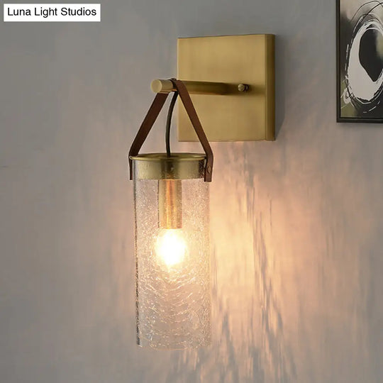 Postmodern Brass Wall Mounted Sconce With Clear Crack Glass - Stylish 1-Head Dining Room Lamp