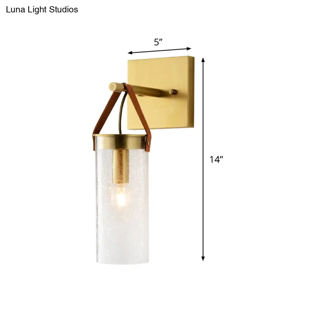 Postmodern Brass Wall Mounted Sconce With Clear Crack Glass - Stylish 1-Head Dining Room Lamp