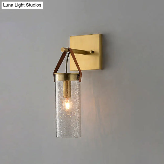 Postmodern Brass Wall Mounted Sconce With Clear Crack Glass - Stylish 1-Head Dining Room Lamp