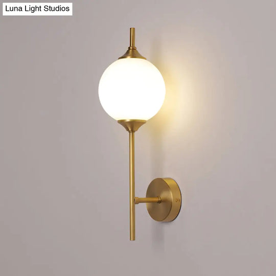 Postmodern Brass Wall Sconce: White Glass Geometric Lighting For Living Room