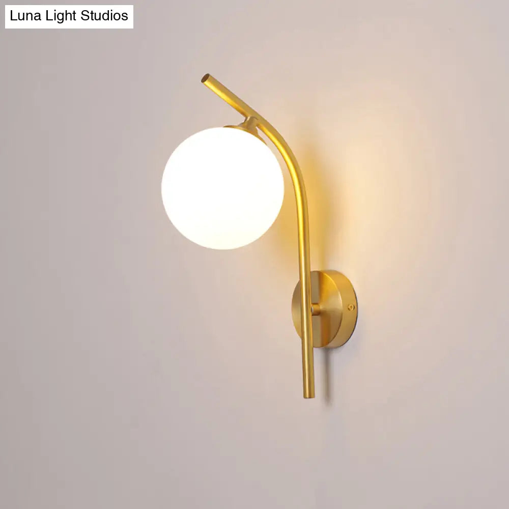 Postmodern Brass Wall Sconce: White Glass Geometric Lighting For Living Room